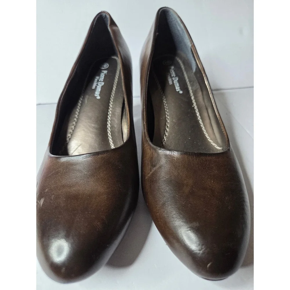 Pierre Dumas Flexibles Dexter-1 Brown Round Toe Block Heel Pumps Womens Size 10M